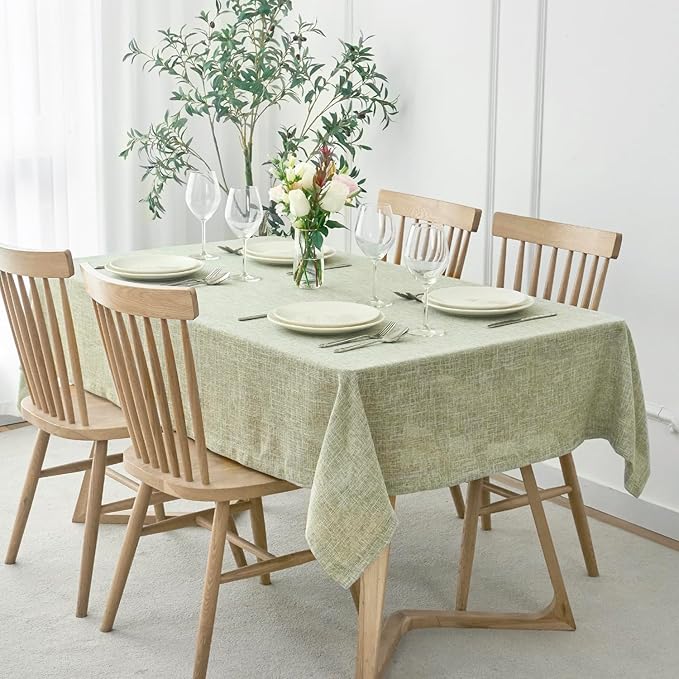 maxmill Flaxy Faux Linen Tablecloth with 2-Tone Slubby Yarn Textured Weaves Wrinkle Resistant Anti-Shrink Soft Table Cloth for Kitchen Dining Restaurant Tabletop Rectangle 60 x 120 Inch Sage