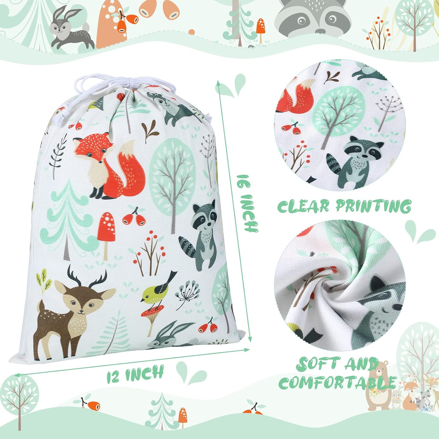 Shappy 2 Pcs Drawstring Fabric Gift Bags, Woodland Animal Reusable Gift Wrap, 15.75 x 11.81'' Large Bag for Baby Shower Party Favor Gender Reveal Birthday Party Supplies