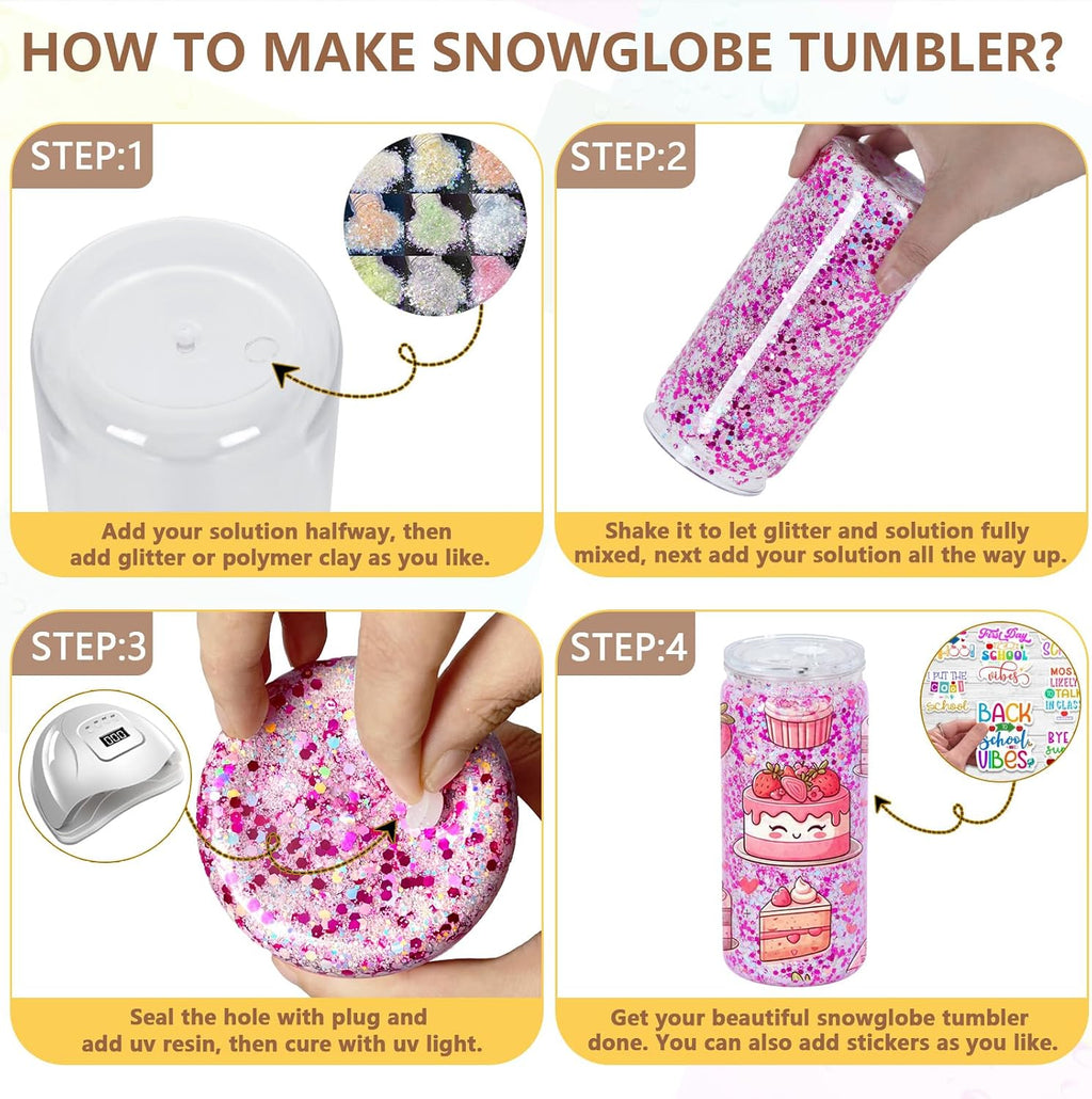 20 Oz Acrylic Snow Globe Tumbler, 16 Pack Pre-Drilled Double Wall Plastic Snowglobe Cup for Glitter Snow Globe Diy, with Bamboo Lid