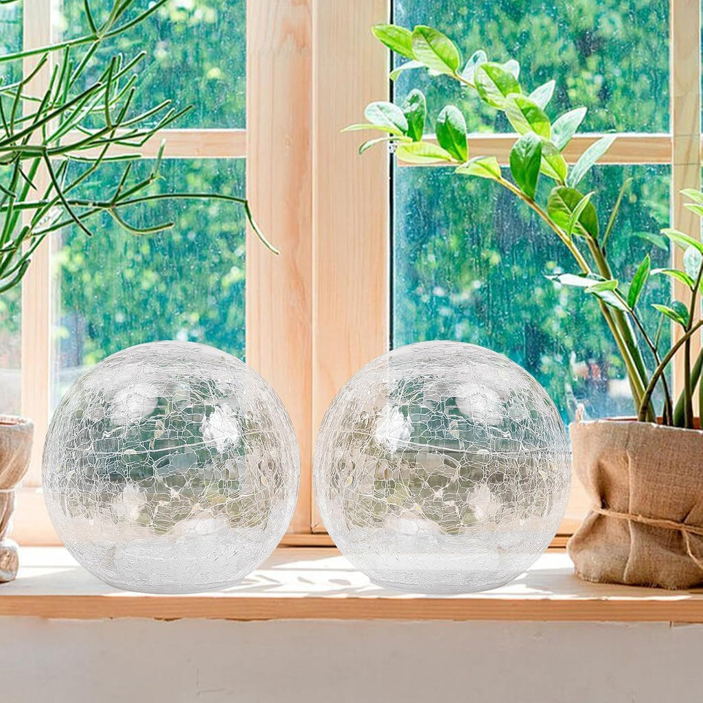 6 Inches Crackle Globe LED Lamp Battery Operated with Timer, Gold Mercury Crackled Glass Ball Light with Bottom Switch for Festival Christmas Decoration, Home Living Room Indoor