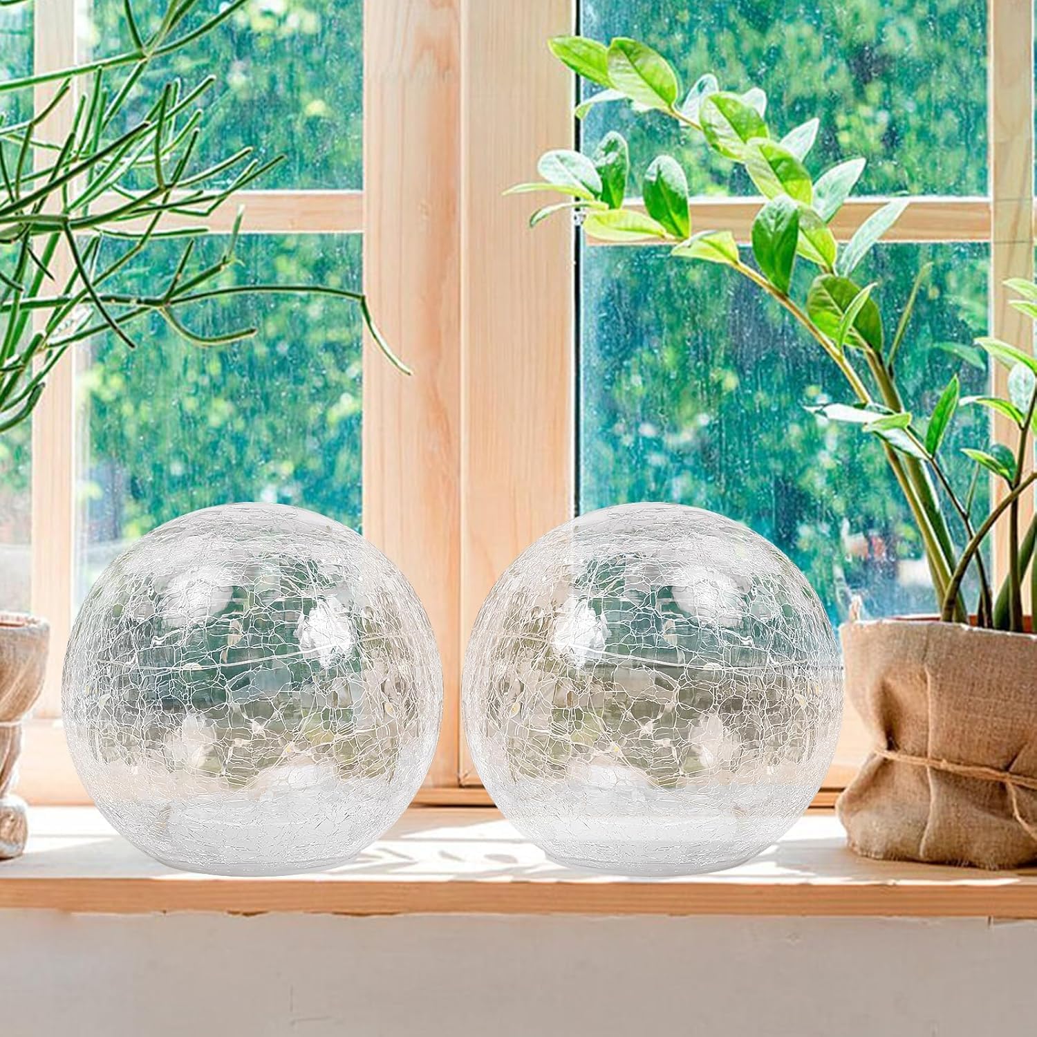 6 Inches Crackle Globe LED Lamp Battery Operated with Timer, Gold Mercury Crackled Glass Ball Light with Bottom Switch for Festival Christmas Decoration, Home Living Room Indoor