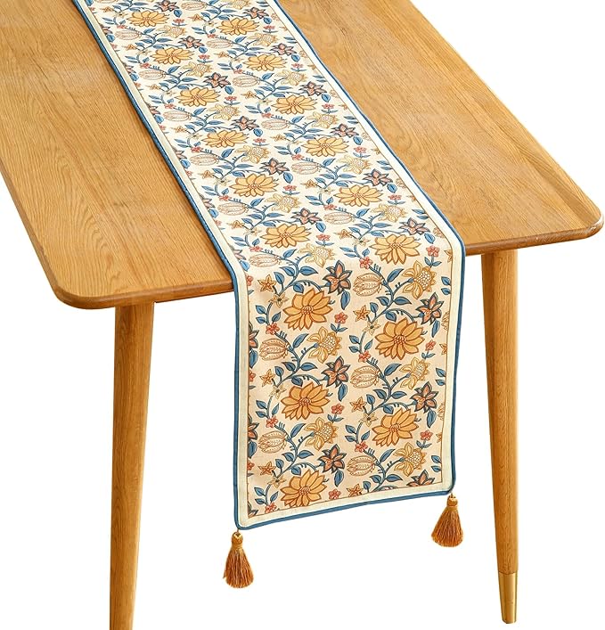 ISAENNE Designer Bohemian Elegant Linen Table Runner 71 Inches Long,Floral Pattern Duable Decor Table Runners for Dining Tables,Thanksgiving,Kitchen Tables,Christmas,12"*71"-Estevan B