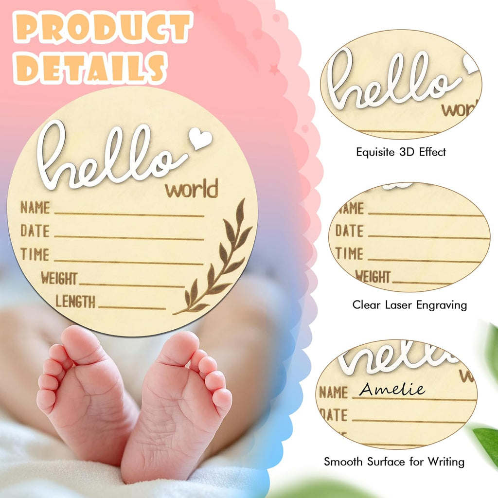 Hello World Newborn Sign Boy, Gender Reveal Birth Announcement Sign, 2PCS Its a Boy and Hello World baby Welcome Board Wooden Name Announcement Plaque for Photo Props Baby Shower Hospital Nursery