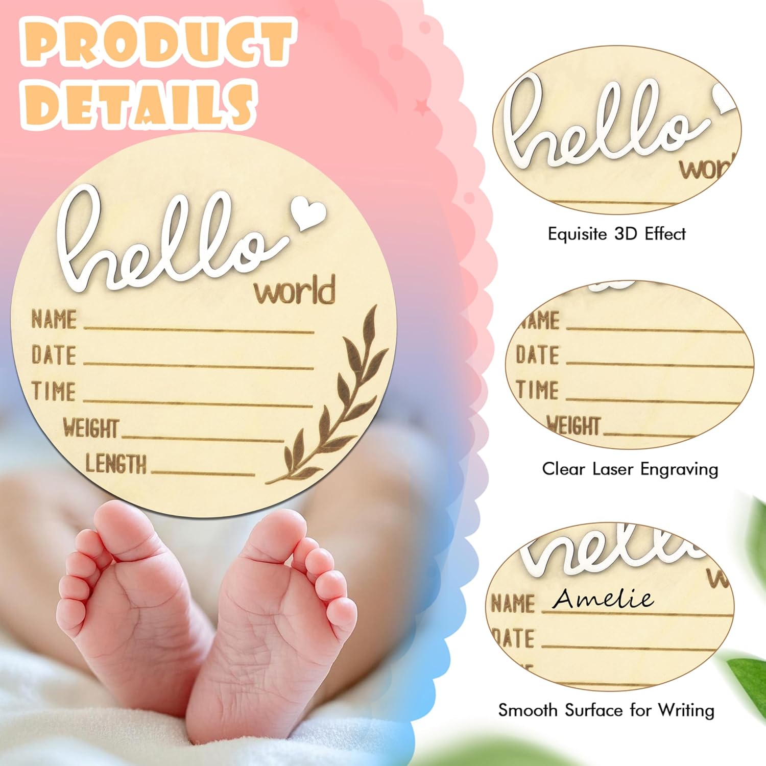 Hello World Newborn Sign Boy, Gender Reveal Birth Announcement Sign, 2PCS Its a Boy and Hello World baby Welcome Board Wooden Name Announcement Plaque for Photo Props Baby Shower Hospital Nursery