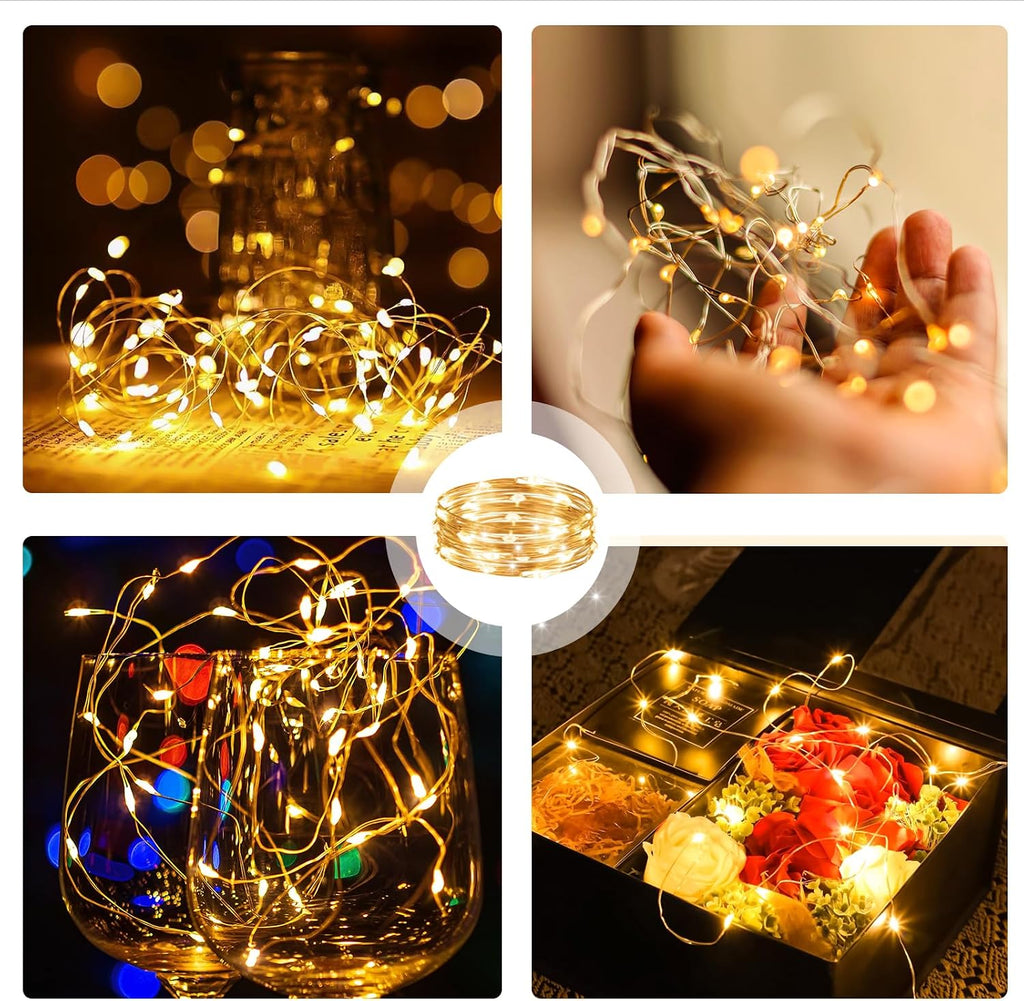 6PCS Fairy Lights Battery Powered with Remote, 7ft 20LEDs Warm White Twinkle Mini Lights with Timer, Waterproof Small Silver Wire Firefly Starry for DIY Wedding Party Christmas