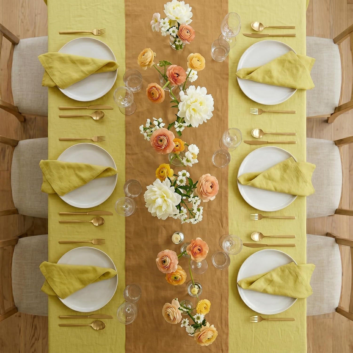 Solino Home 100% Pure Linen Table Runner Caramel, Fete 14 x 90 in