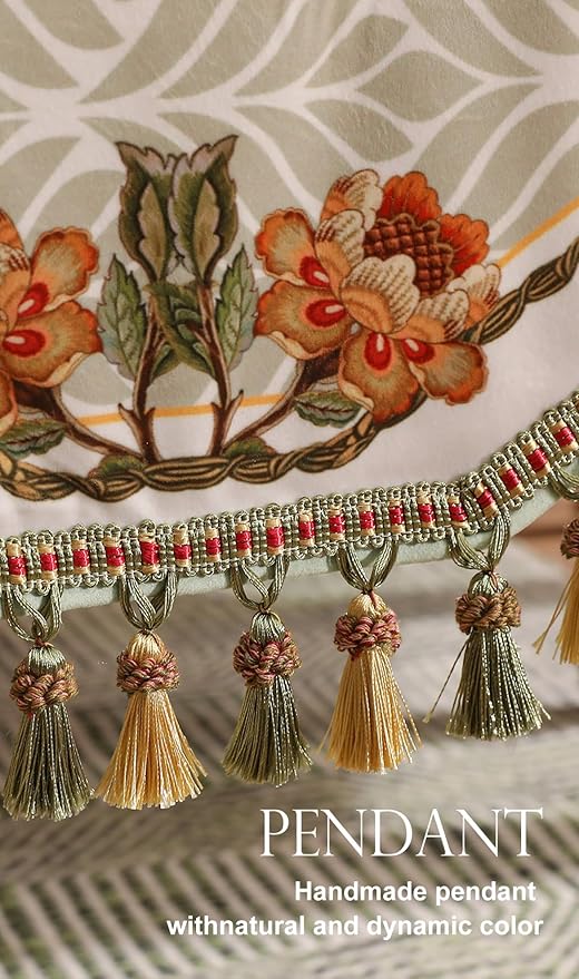 patdrea Designer Elegant French Floral Velvet Table Runner 102 Inch Long,Green with Orange Blossoms Pattern Table Mat, Decor for Kitchen Dining Coffee Table Cabinet Banquet Thanksgiving,12"*102"