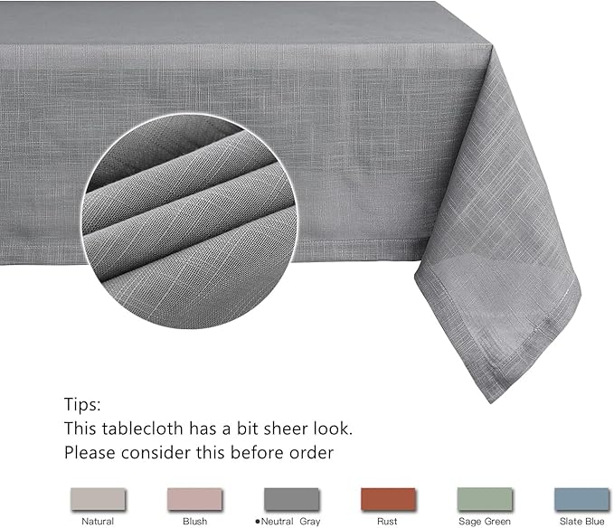 maxmill Lux Faux Linen Table Cloth with Slubby Yarn Texture Wrinkle Free Anti-Shrink Soft Tablecloth Decorative Table Cover for Outdoor and Indoor Use Rectangle 60 x 104 Inch Neutral Grey