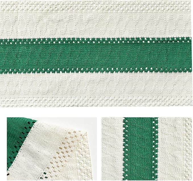 Artoid Mode Dark Green Farmhouse Rustic Table Runner, Seasonal Holiday Hollow Kitchen Dining Table Decoration for Home Party Decor 12x60 Inch