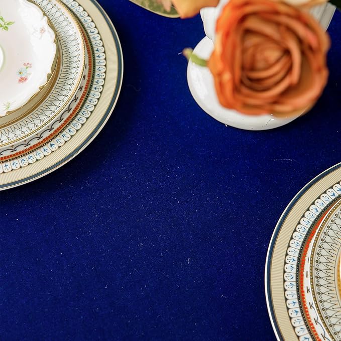 Velvet Tablecloth Luxurious Solid Round Table Cloth,Oblong Retro Farmhouse Ruffle Tablecloths Washable Table Cover for Party Wedding Baby Shower Kitchen Dinning Tabletop Decoration