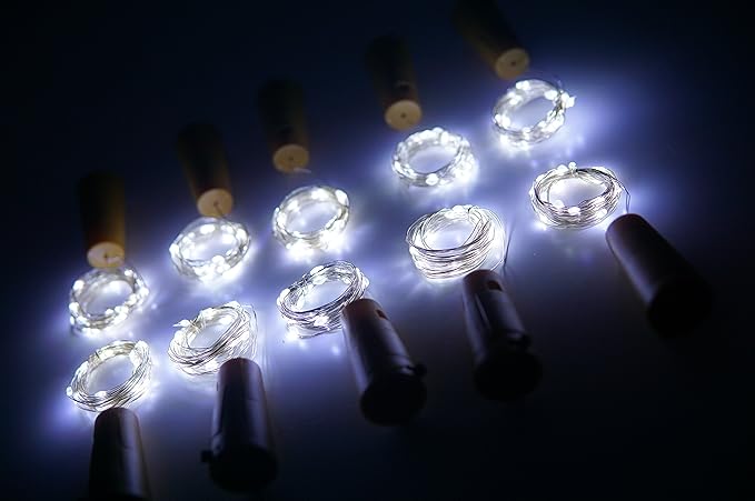 Wine Bottle Lights with Cork, 10 Pack Battery Operated LED Cork Shape Silver Copper Wire Colorful Fairy Mini String Lights for DIY, Party, Decor, Christmas, Halloween,Wedding (Cool White)