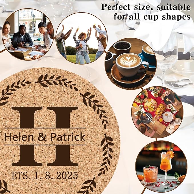 Custom Coasters Personalized Cork Coasters Bulk with Logo Wedding Personalized Cork Natural Wood Engraved Drink for Wedding Favors (Cork Coasters - Circle)