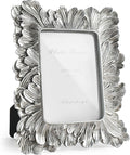 Silver 3x5 Picture Frame, Vintage Silver Palm Leaves Textured Hand-Crafted Resin with Glass Front, Small Frames Elegant Retro Rustic Design for Wall and Tabletop Display Home Decor