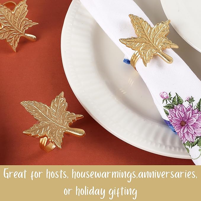 Set of 12 Gold Leaf Napkin Rings - 1.5 Inch Elegant Leaf Design, Lightweight Metal Table Décor for Wedding, Holiday, Thanksgiving, Formal Dining & Special Occasions - ALPHA Living HOME