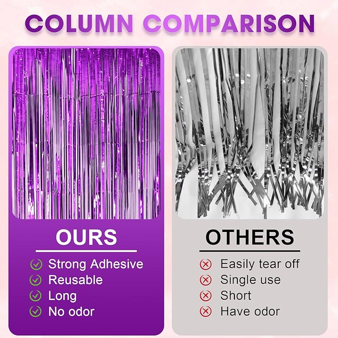 4 Pack Purple Foil Fringe Backdrop Curtains, Tinsel Streamers Birthday Party Decorations, Fringe Backdrop for Graduation, Baby Shower, Gender Reveal, Disco Party