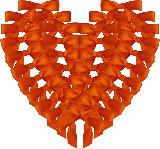 50pcs 1-1/2" Mini Orange Satin Ribbon Bows Without Twist Ties for Crafts Gift Wrapping Packing Christmas Decoration (Orange)