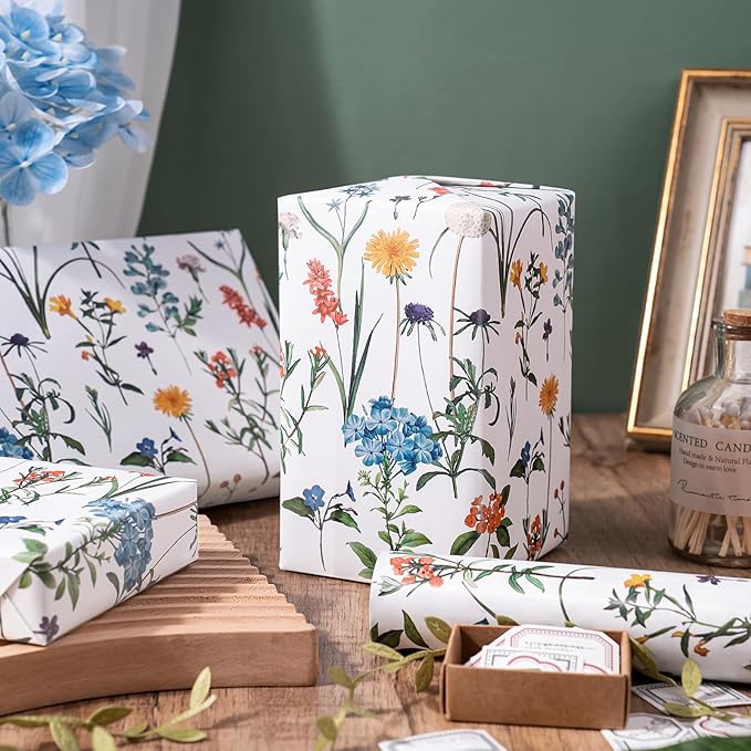 WRAPAHOLIC Floral Wrapping Paper Roll - Mini Roll - 17 Inch x 9.8 Feet - Wildflower Wrapping Paper Perfect for Girls Women Birthday, Wedding, Bridal Shower
