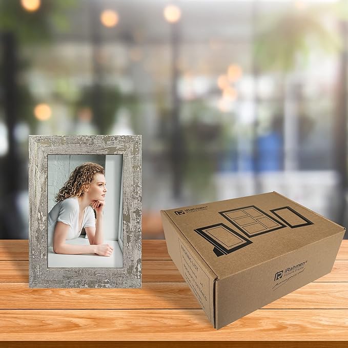 5x7 Picture Frame Set of 4, High Definition Glass Distressed Moss Green Frame, 5 x 7 Wood Photo Frames for Tabletop Display and Wall Mounting