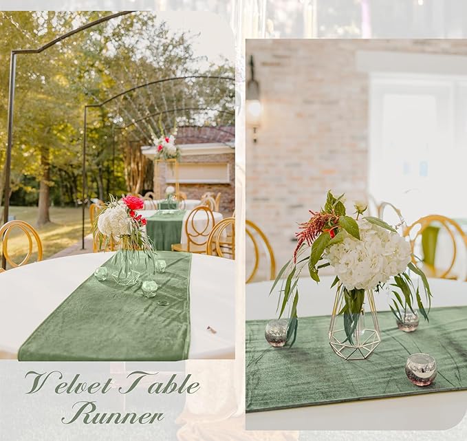 Velvet Table Runner 20 x 120 Inches 10ft Luxurious Thick Soft Velvet Christmas Thanksgiving Wedding Reception Table Runner for Party Reception Decorations(Sage Green, 6 Pack)