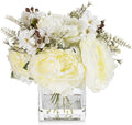 ENOVA FLORAL Artificial Flower Arrangement with Vase,Mixed Artificial Silk Peony Flower in Vase for Decoration Home Office, Wedding Centerpiece (Cream)