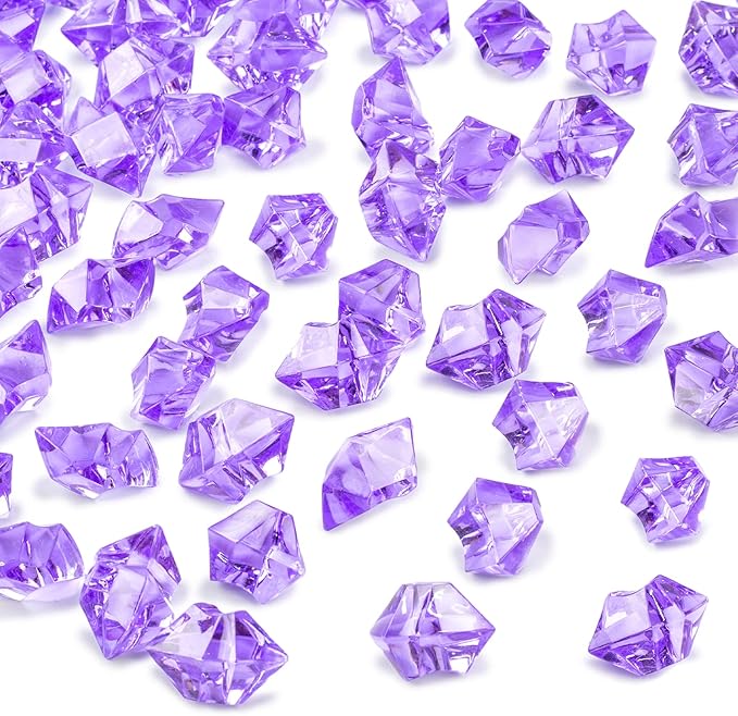 DomeStar Purple Fake Ice Rocks, 150PCS Acrylic Gems Crystals Plastic Diamonds Centerpiece for Vase Fillers Wedding Party Table Scatter