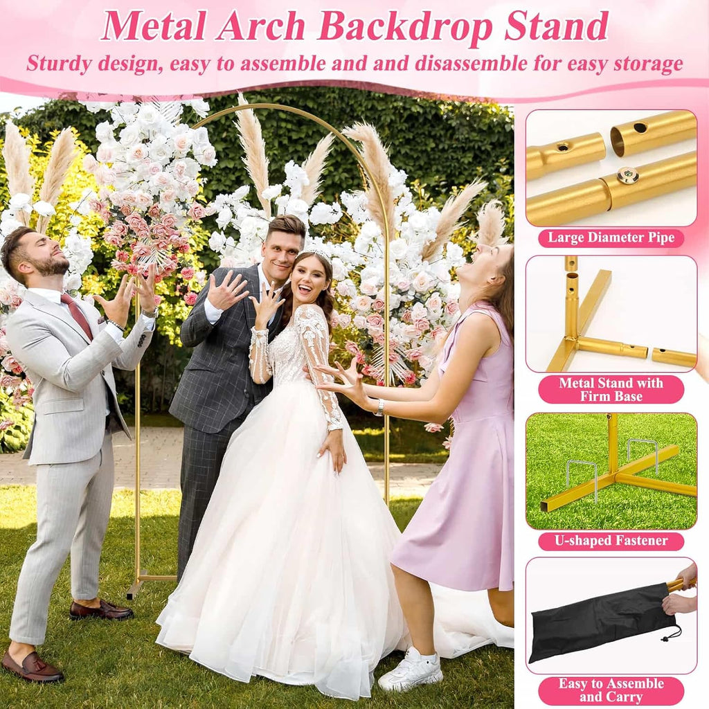7.2ft wedding arch backdrop stand and white cover shown in use