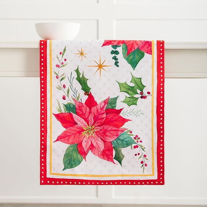 Maison d' Hermine Table Runner 100% Cotton Double Layer Table Runners 72 inches Long for Thanksgiving Christmas Decorations Home Kitchen Dining Party Wedding (Poinsettia Christmas, 14.5" x 72")