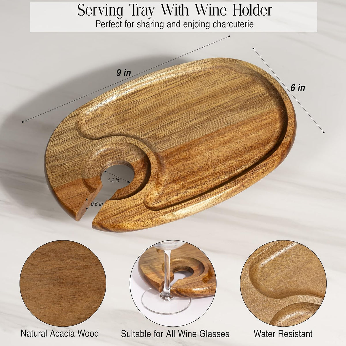 wine glass holder plates – acacia wooden appetizer shown in use