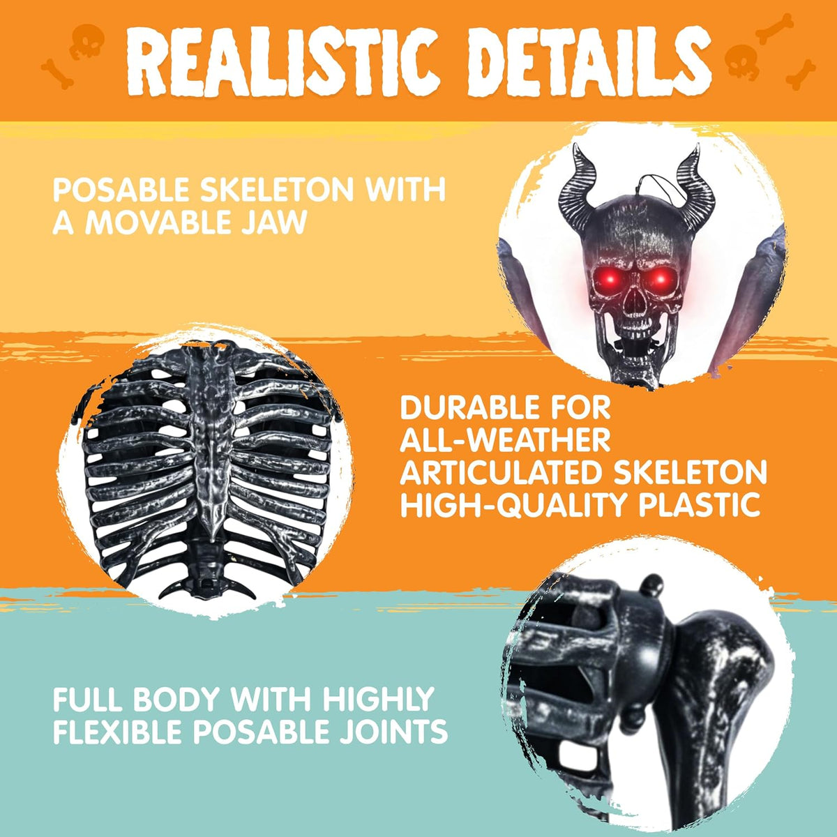 JOYIN 5FT Halloween Devil Skeleton Decor, Posable Life Size Skeleton, Full Bo...