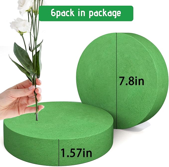Max Shape 6Pcs Floral Foam Round Blocks, Large Wet and Dry Green Foam for Artificial and Fresh Flower Arrangement,Flower Foam Blocks for Wedding Party Decorations (7.8 Inch)