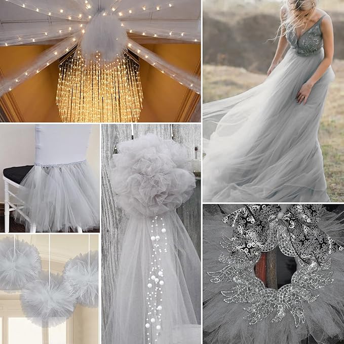 Glacier Gray Tulle Fabric Rolls 54 Inch by 40 Yards Tulle Bolt Spool for Wedding Decorations DIY Tutu Baby Shower Table Skirt Ceiling Decor Birthday Party Craft Supplies