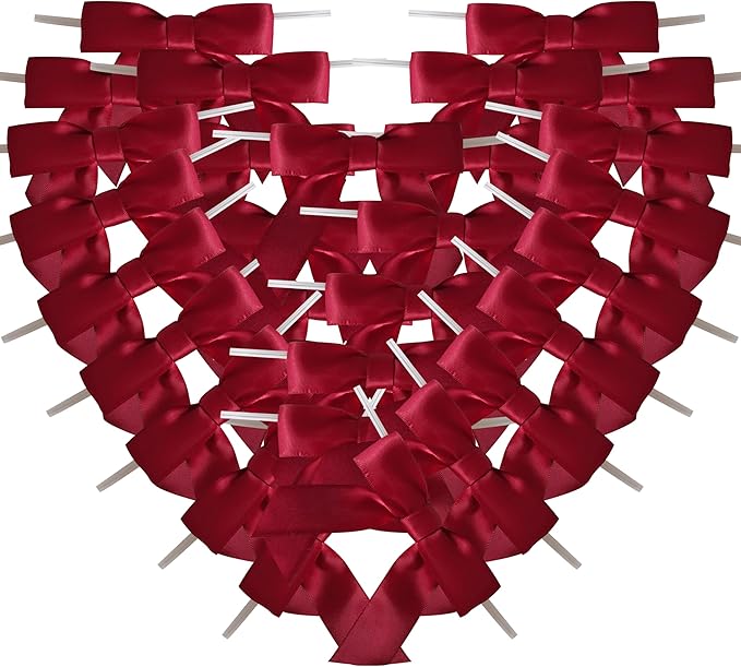 3-1/2" Burgundy Satin Ribbon Bows with Twist Ties Giant Bows for Christmas Holiday Gift Packing&Wrapping (50pcs,Burgundy)