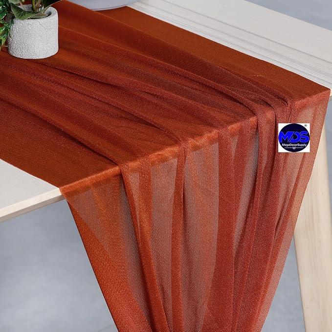 MDS Halloween Chiffon Table Runner - 10 Pack, 29 x 120 Inches, 10ft Each - Sheer Spooky Table Runners for Haunted House Parties, Trick-or-Treat Tables, Witchy Décor, Wedding & Events - Terracotta
