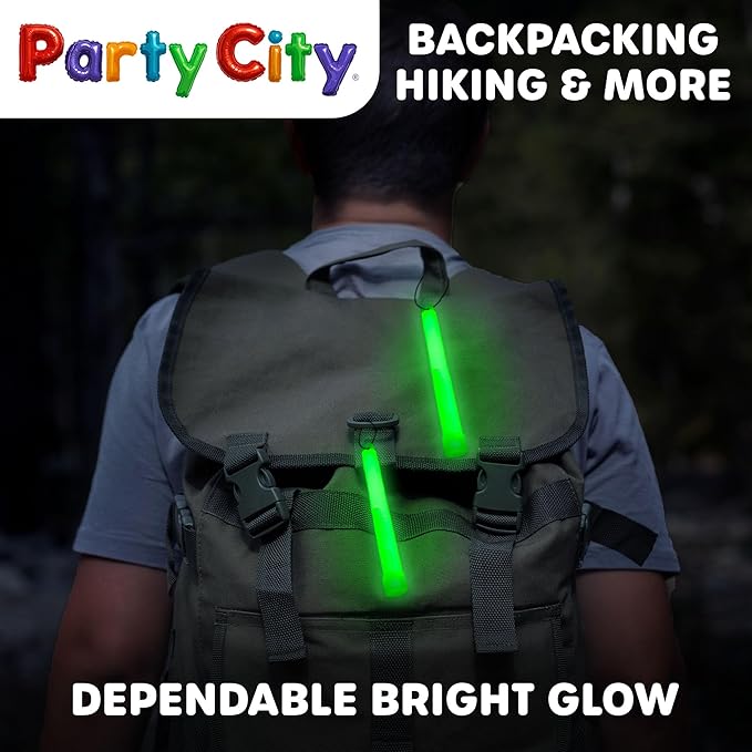Party City Green Glow Sticks Bulk Pack 6”- 12pk Glow in the Dark Sticks for Kids, Waterproof Camping Survival Ultra Bright Emergency Light Stick with String, Neon Glowsticks Party Supplies Favors
