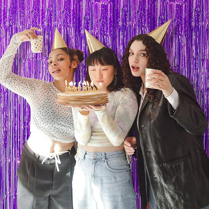 10 Pack Purple Backdrop Curtain 3.2ft x 8.2ft Metallic Tinsel Foil Fringe Curtains Photo Booth Background for Birthday Party Decoration Baby Shower Engagement Wedding Christmas Decoration (Purple)