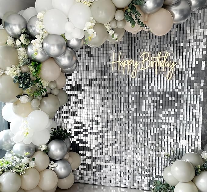 Kate Square Sliver Sequin Wall Panel Backdrop Sliver Glitter Panels Wedding Decoration(Pack of 12)