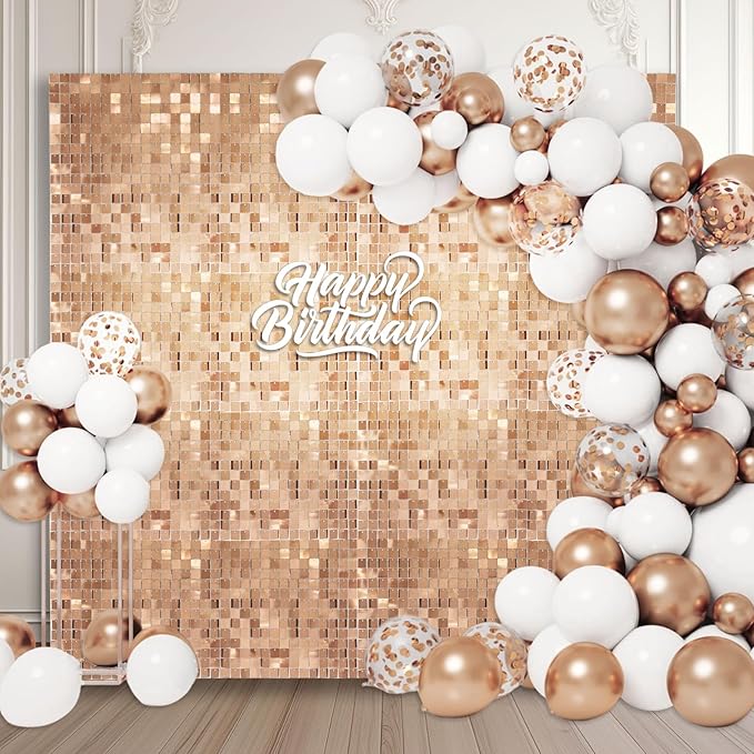 24PCS Champagne Gold Shimmer Wall Backdrop, Square Sequin Photo Backdrops Panel, Glitter Wall Background for Birthdays, Weddings, Graduation, Engagements, Disco Bachelorette Party Decoration (4FTx6FT)
