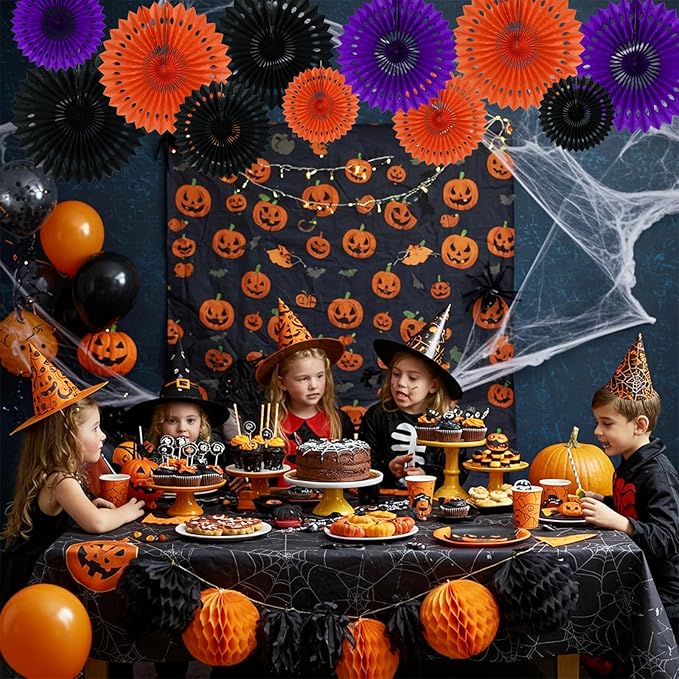 BEISHIDA Black Orange Purple Hanging Honeycomb Round Paper Fans Decoration Set for New Year Baby Shower Halloween Birthday Wedding Photo Booth Backdrops Anniversary Paper Party Supplies 11packs