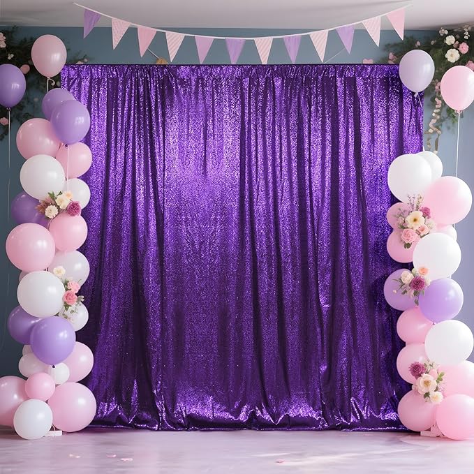 SquarePie Sequin Backdrop Curtain Not See Through Thick Glitter Background for Party 6FT x 6FT Purple