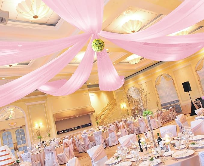 6 Panels Pink Ceiling Drapes for Wedding 5ftx20ft Ceiling Drapes Wedding Arch Draping Fabric Cheesecloth Sheer Curtain Romantic Ceiling Decorations for Weddings Party Banquet Ceremony Stage