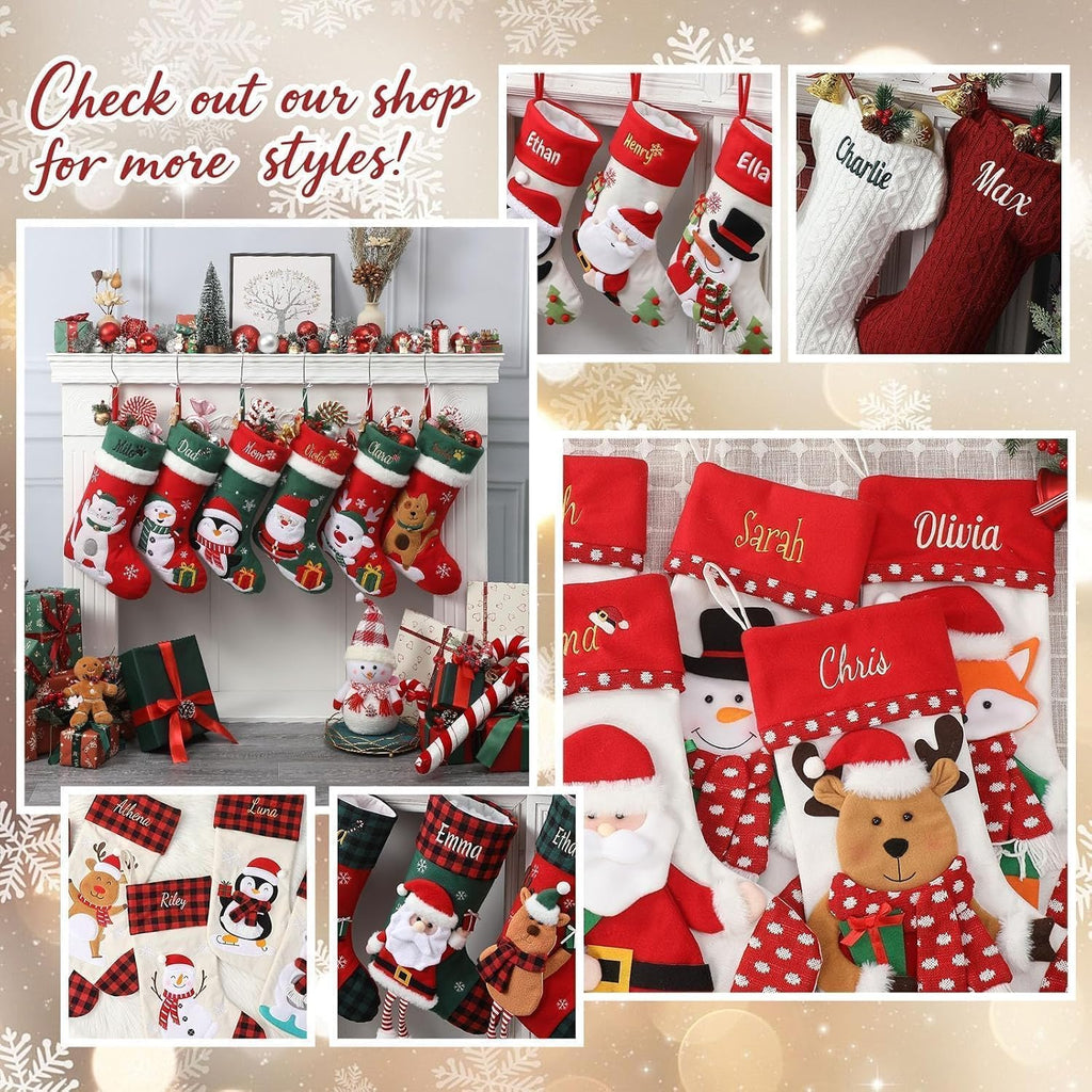 Personalized Dog Christmas Stockings - Custom Embroidered Pet Name & Bone Shape Stocking for Doggie, 15.7” Large Knit Monogram Xmas Stockings for Fireplace Holiday Decor Gift(1 Pack)