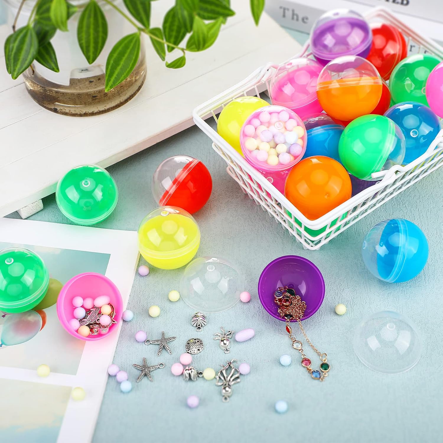 Sosation 150 Pcs 1.77 Inch Gumball Vending Machine Capsules Empty Round Plastic Containers for Prizes Party Favors (Stylish Color)