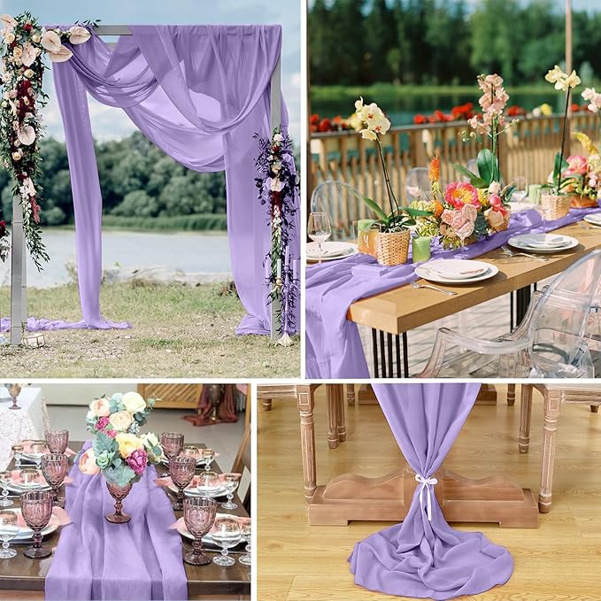 10 Pack 10ft Light Purple Chiffon Table Runners Wedding Table Runner Sheer Romantic Tulle Table Runner for Christmas Wedding Bridal Tea Party Baby Shower Birthday Party Table Decorations(120 x 12 in)