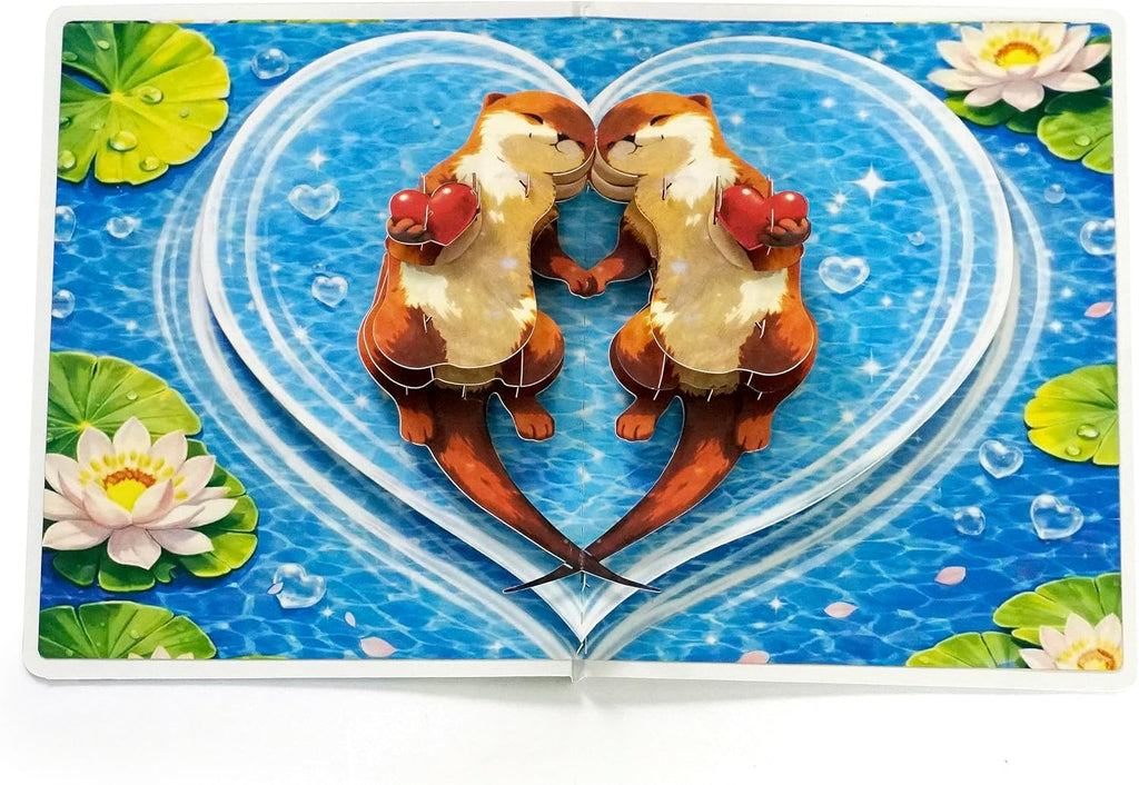 CUTPOPUP Otter Couple Pop Up Anniversary Cards, 3D Wedding Anniversary Card for Him Her Wife Husband Mum Dad, Birthday Card, Mothers Day, Happy Valentines Day Cards Romantic US8-AN185US