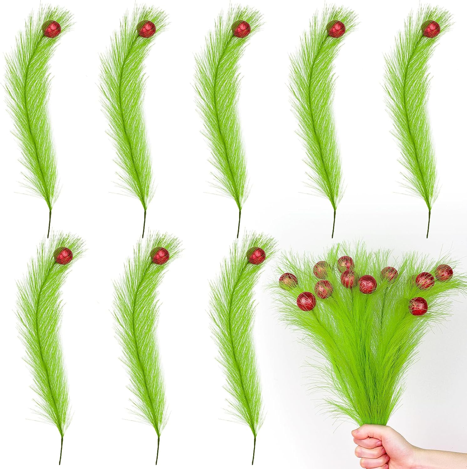 12 Pcs Artificial Vase Fillers Fake Pampas Grass Stems Resistant & Non-Fading Simulation Pine Branch for Bedroom Kitchen Decor Boho Farmhouse Room Decor