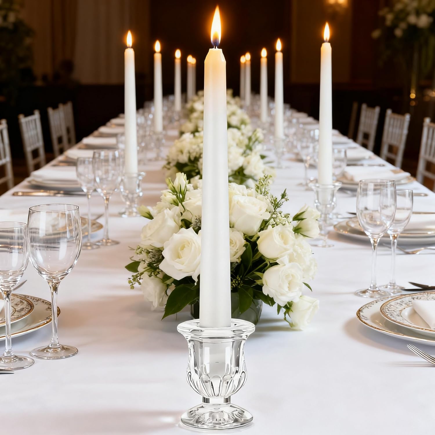 48 Pcs Clear Glass Taper Candle Holders Bulk, 2.5 Inch Small Candlestick Stands, Elegant Table Centerpieces for Wedding, Christmas, Valentine’s Day, Party, Home and Dining Room Decorations (Clear)