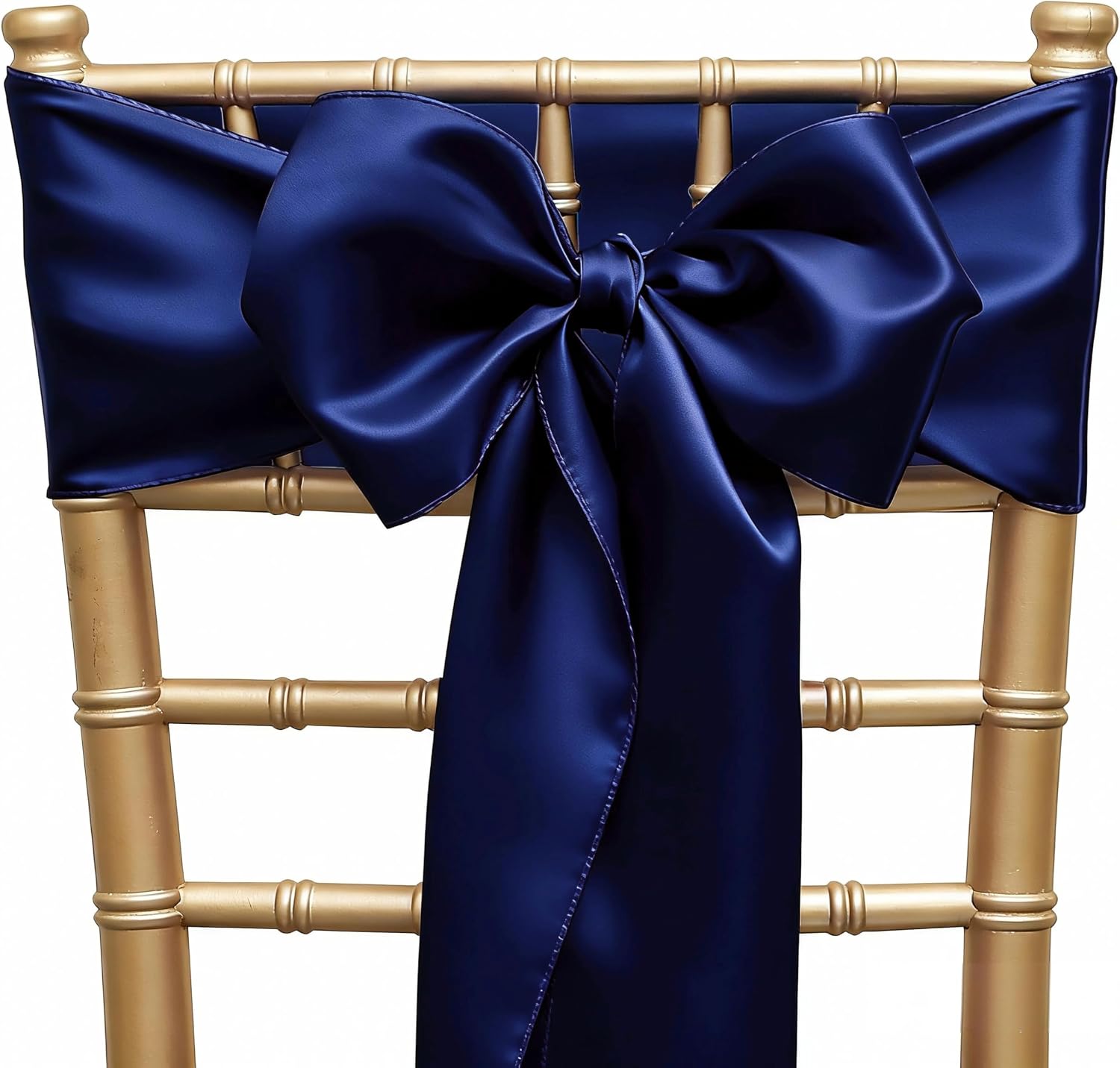 Pack of 50 Satin Navy Blue Chair Bows Sashes 7 X 108 Inch Universal Navy Chairs Ribbons for Wedding Anniversary Ceremony Birthday Party Engagement Banquet Restaurant Event Decorations