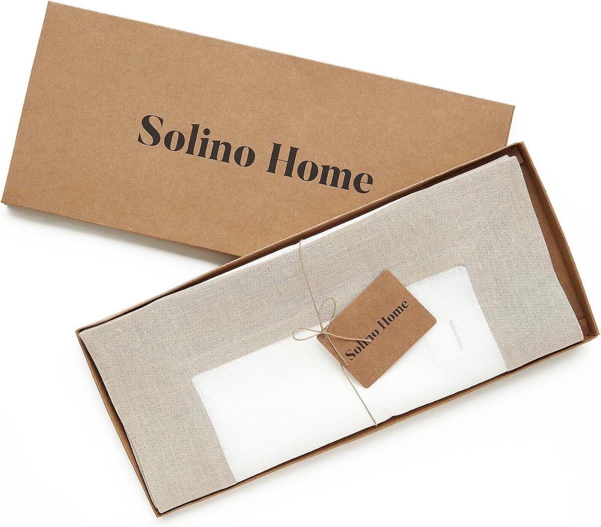 Solino Home 100% Linen Table Runner, 14 x 108 in, Natural and White Border