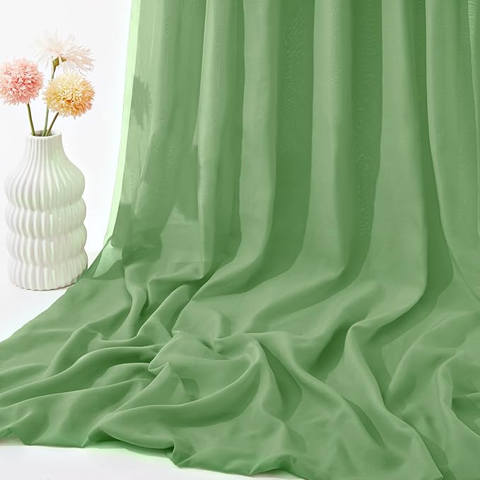 VACVELT Wedding Arch Draping Fabric Sage Green Chiffon, 1 Panel Sheer Drapes 30 Inch x 20ft Chiffon Backdrop Curtain Decor, Outdoor Sheer Drapery for Ceremony Party Ceiling