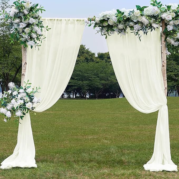 PARTISKY 10ftx10ft Ivory Chiffon Sheer Backdrop Curtains, Wrinkle-Free Wedding Backdrop Drapes for Birthday Party Ceremony Arch Stage Decor Background for Photography 5ft x 10ft,2 Panels